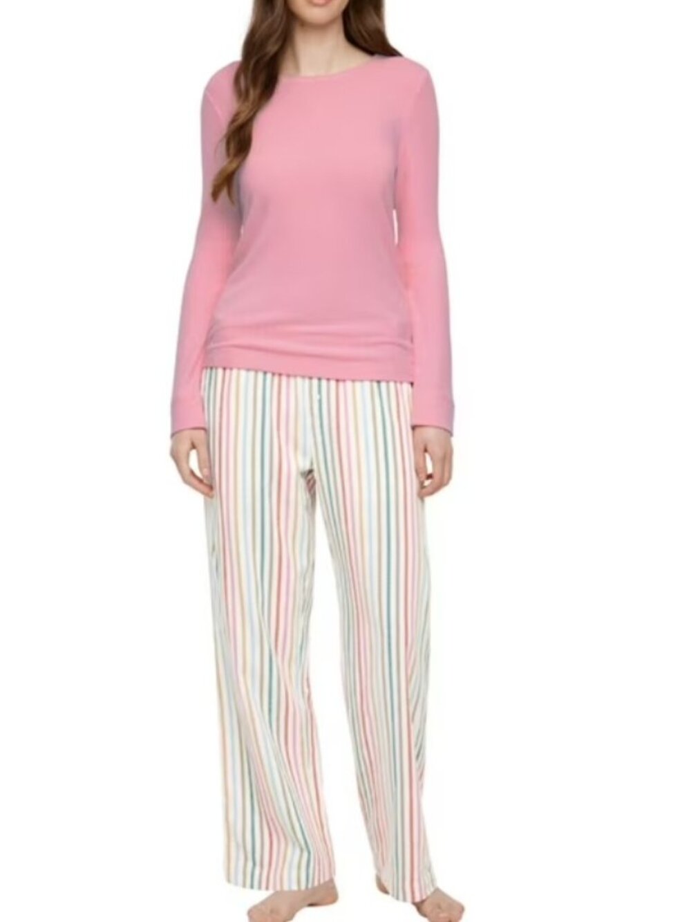 NEW Sz XXL Stretchy Pink Shirt & Striped Flannel Pants Comfy 2 Pc Pajama Set GAP